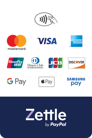 We take card payments with Zettle by Paypal. Mastercard, Visa, Amex, Google Pay, Apple Pay